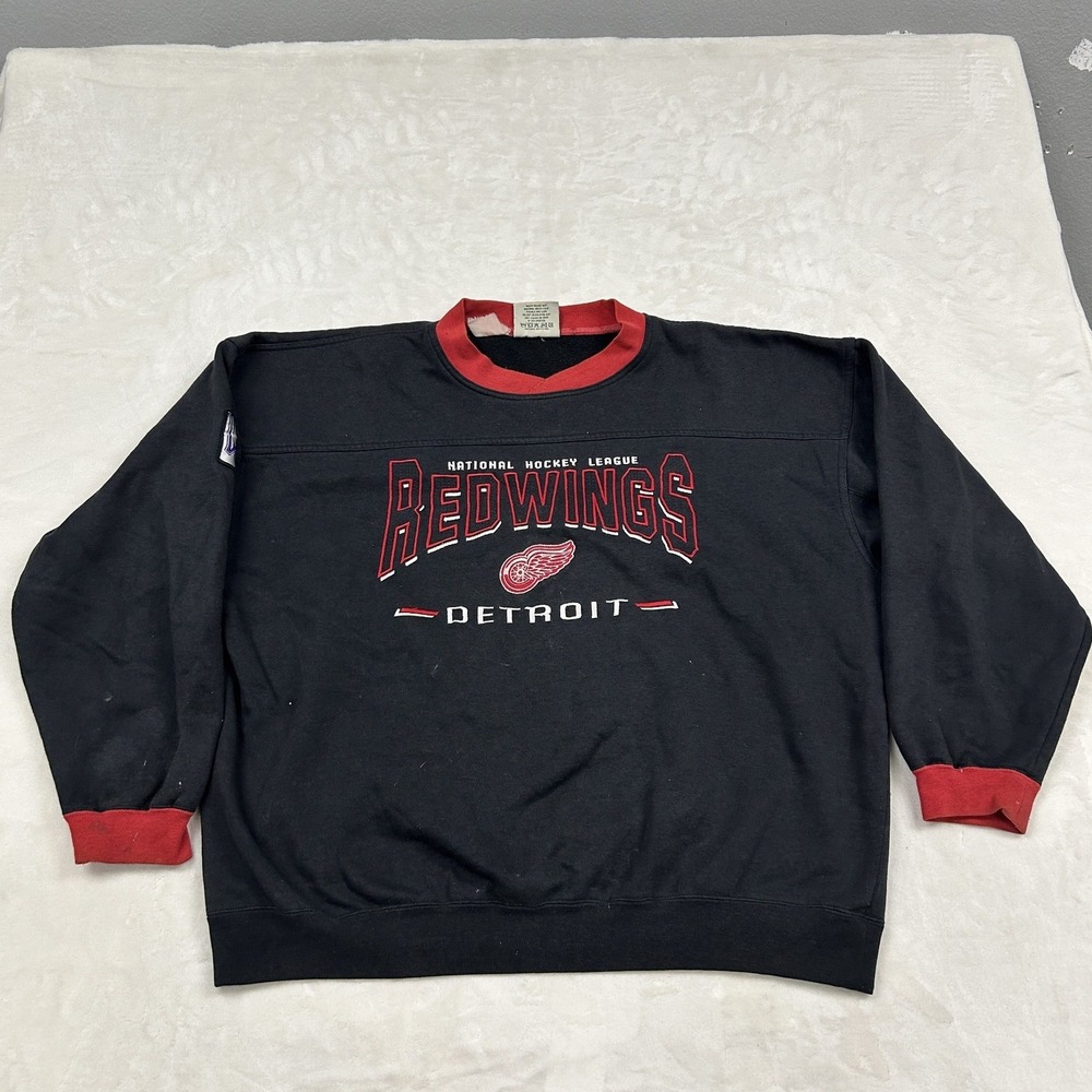 Lee Sport Sweatshirt Mens XL Black Detroit Red Wings NHL Vintage Style Graphic
